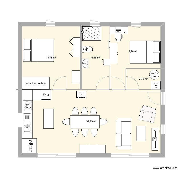 Chalet. Plan de 5 pièces et 65 m2