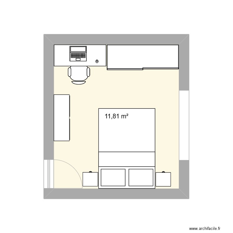 origine. Plan de 1 pièce et 12 m2