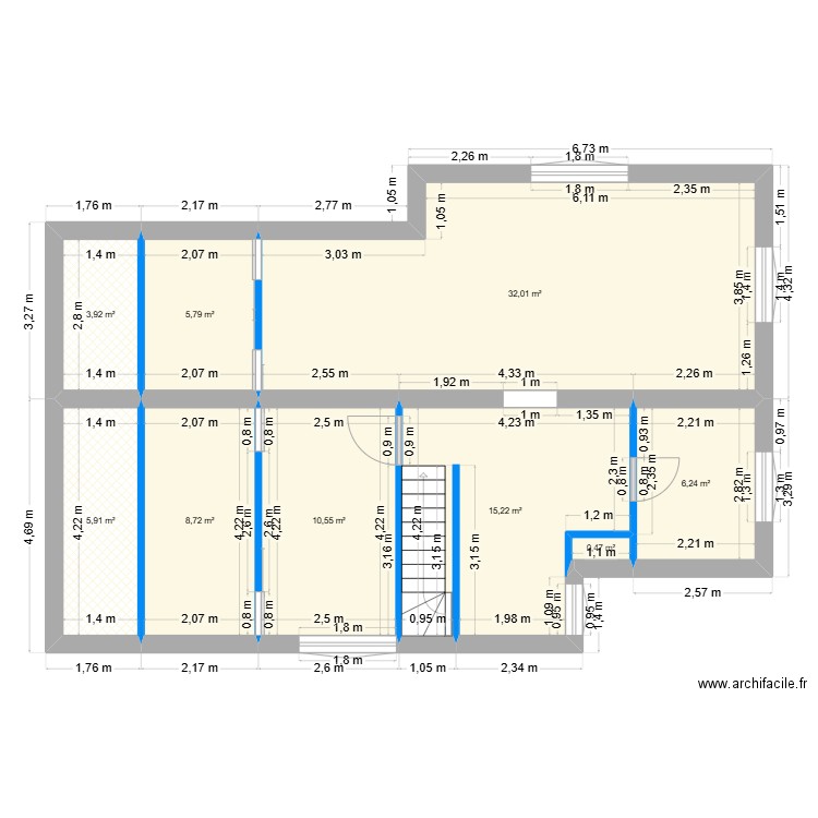 appartement dessus. Plan de 9 pièces et 89 m2