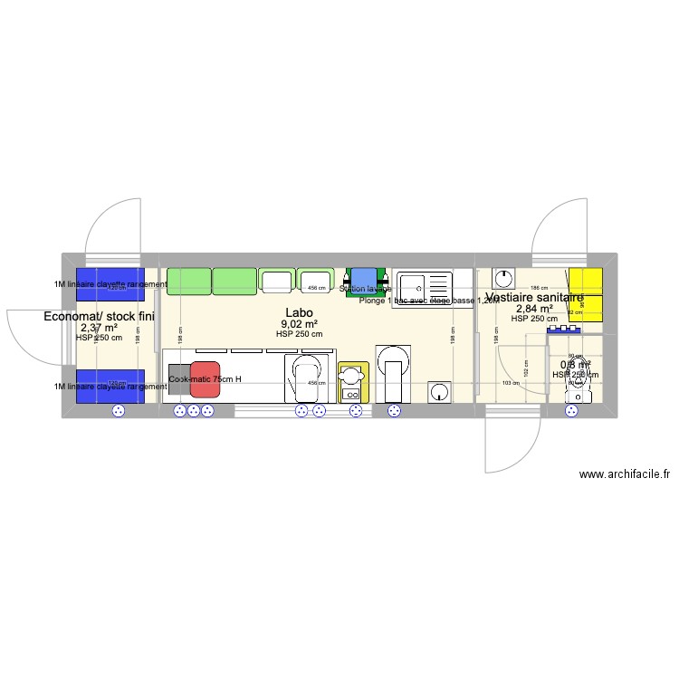 Labo nico 3container de 6052x2388. Plan de 4 pièces et 15 m2