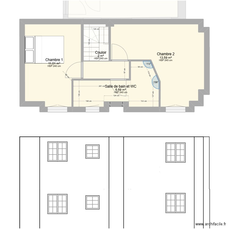 Appart V4 Changement d'escalier. Plan de 8 pièces et 93 m2