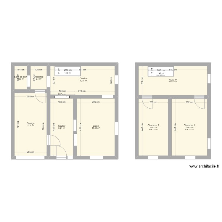 Charbes. Plan de 11 pièces et 88 m2