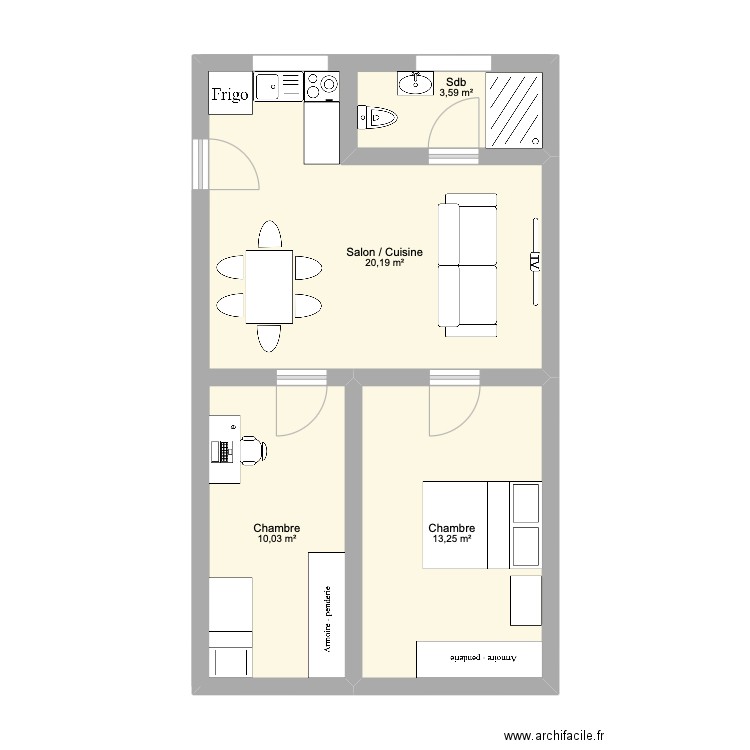 appartement a louer. Plan de 4 pièces et 47 m2