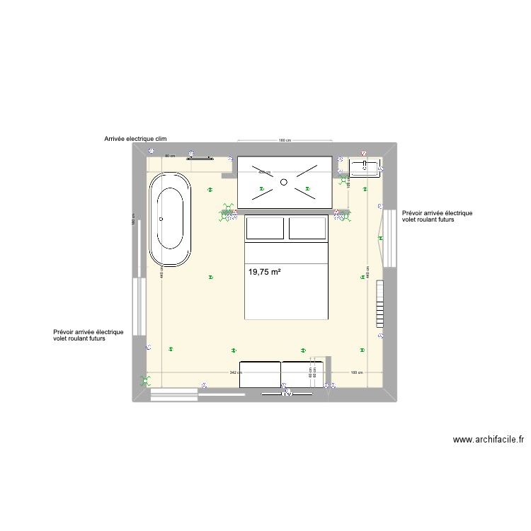 CHAMBRE RDC. Plan de 1 pièce et 20 m2