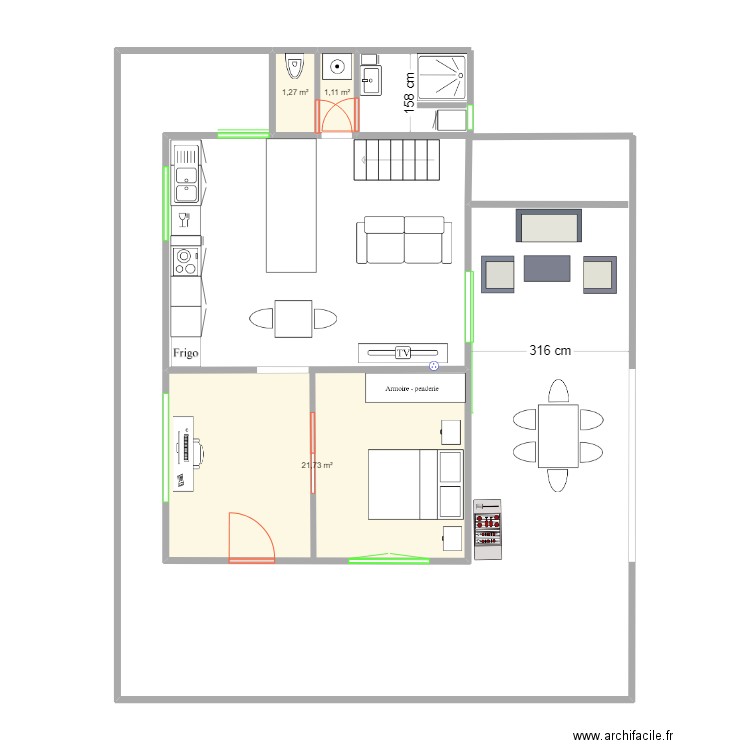 cuisine maharepa implantation 2. Plan de 3 pièces et 24 m2