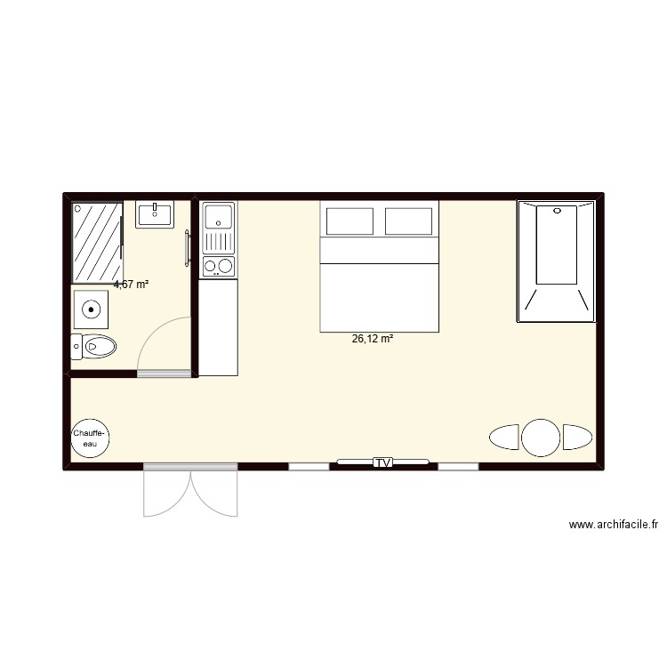 maison. Plan de 2 pièces et 31 m2