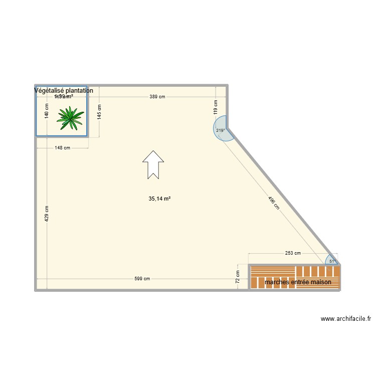 terrasse. Plan de 2 pièces et 37 m2