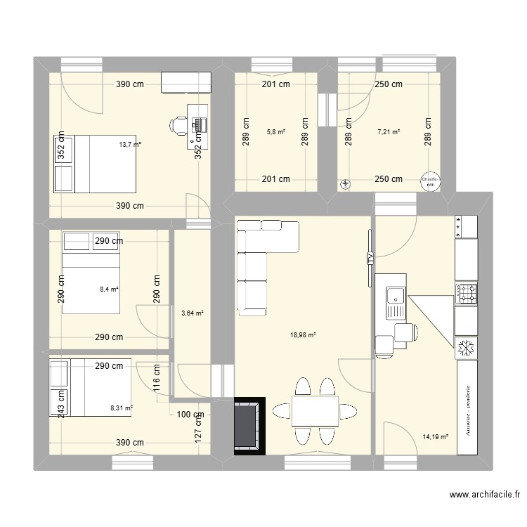 6 breil. Plan de 8 pièces et 80 m2