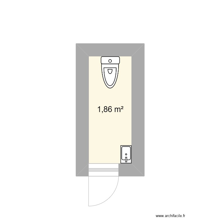 toilette. Plan de 1 pièce et 2 m2