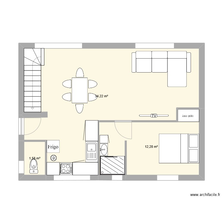 GACE. Plan de 3 pièces et 48 m2