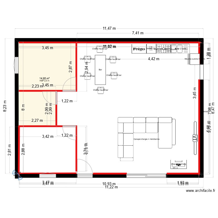 kelly. Plan de 2 pièces et 15 m2