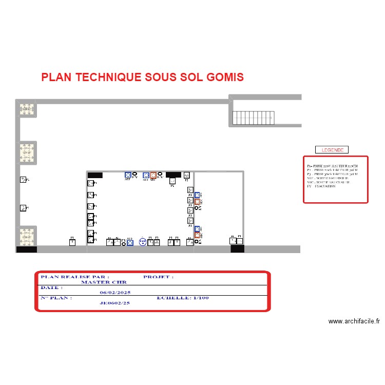 PLAN TECHNIQUE   SOUS SOL GOMIS. Plan de 3 pièces et 3 m2