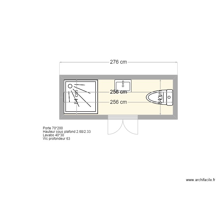 Salle d'eau mini gîte. Plan de 1 pièce et 2 m2