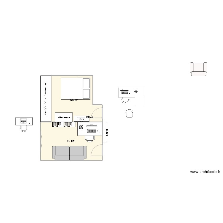 ChambreNord. Plan de 2 pièces et 18 m2