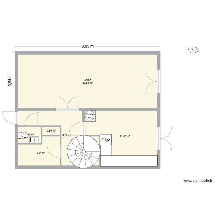 Maison Sassenage RDC existant. Plan de 6 pièces et 55 m2