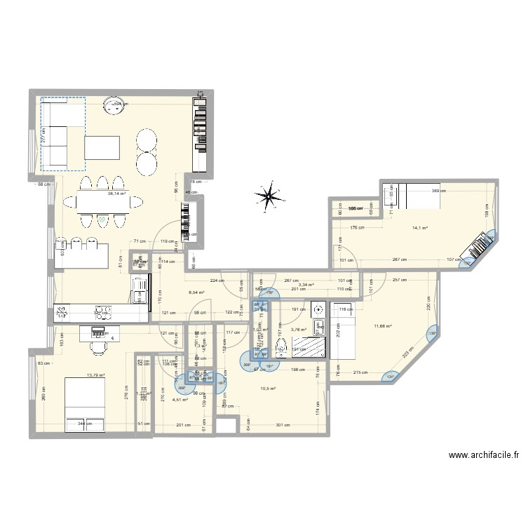 Dulac4. Plan de 15 pièces et 110 m2