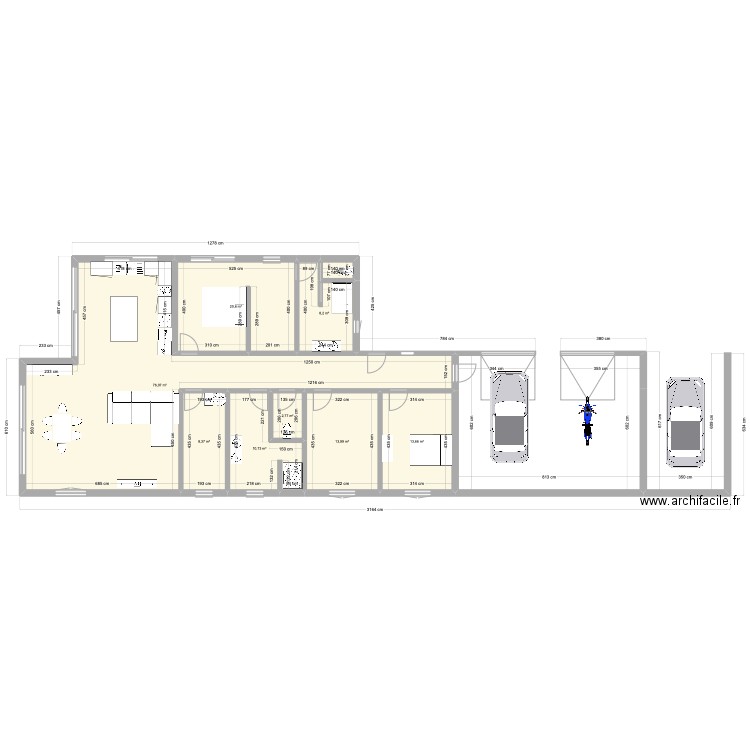 plan maison plein pied. Plan de 9 pièces et 155 m2