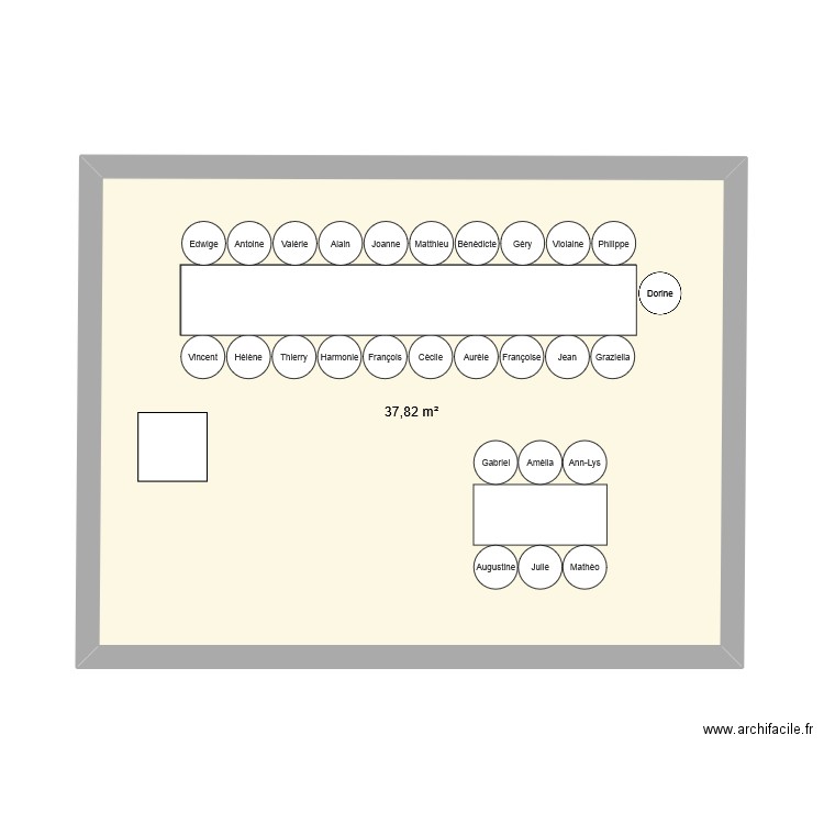 plan table mariage. Plan de 1 pièce et 38 m2