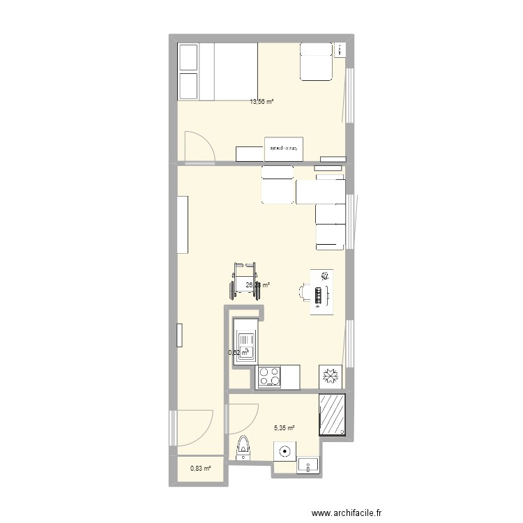 SALON HAVRE. Plan de 5 pièces et 47 m2