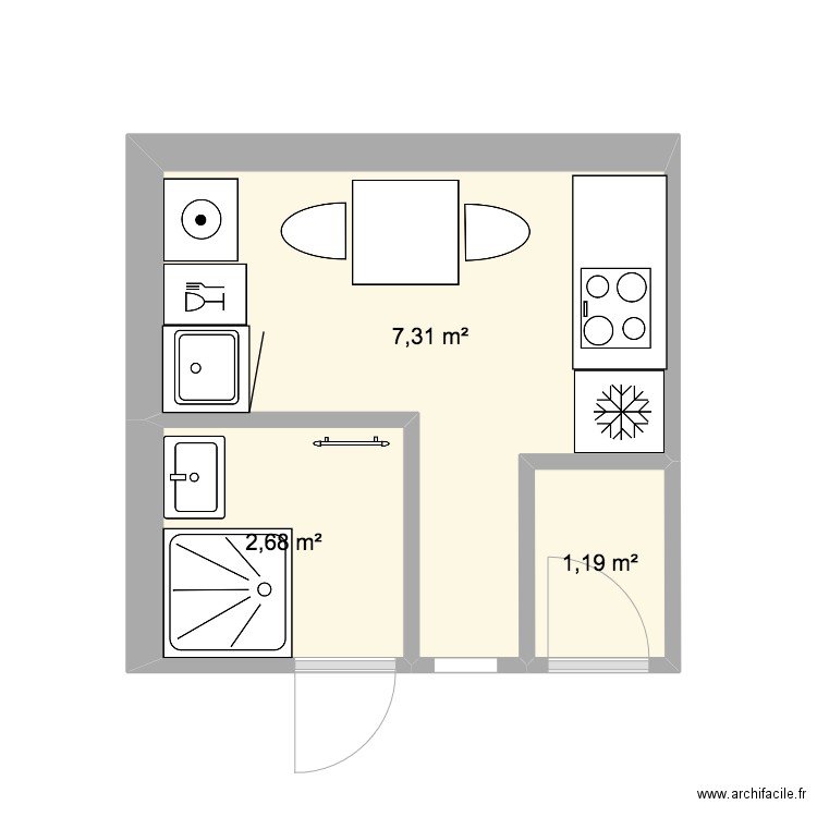 Plan cuisine salle de bain 1/12/24. Plan de 3 pièces et 11 m2