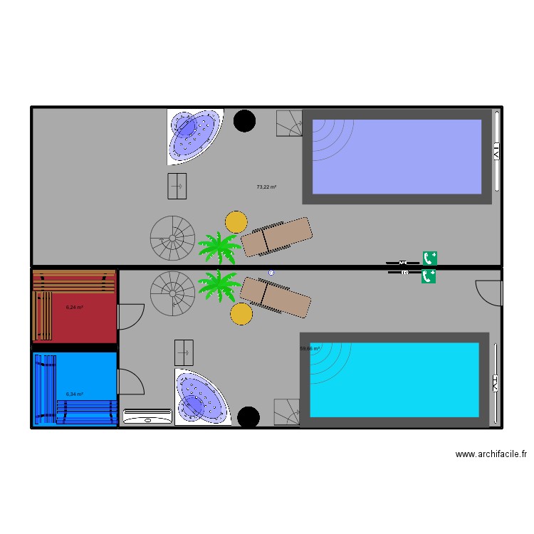 Spa. Plan de 4 pièces et 145 m2