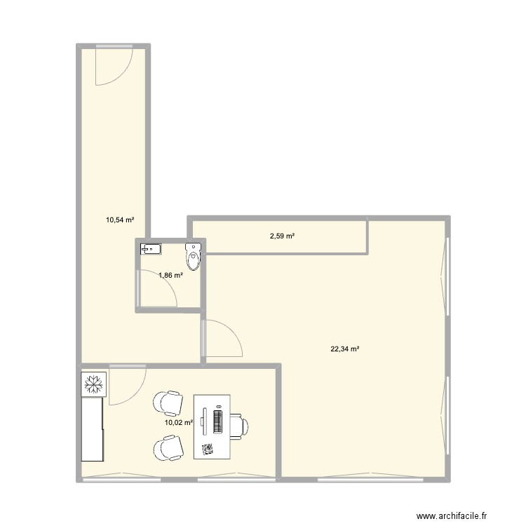 Cabinet Ju (Réaménagement). Plan de 5 pièces et 47 m2