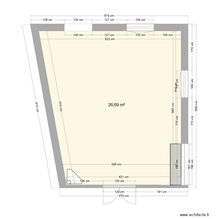 Plan extension vue de dessus. Plan de 1 pièce et 27 m2