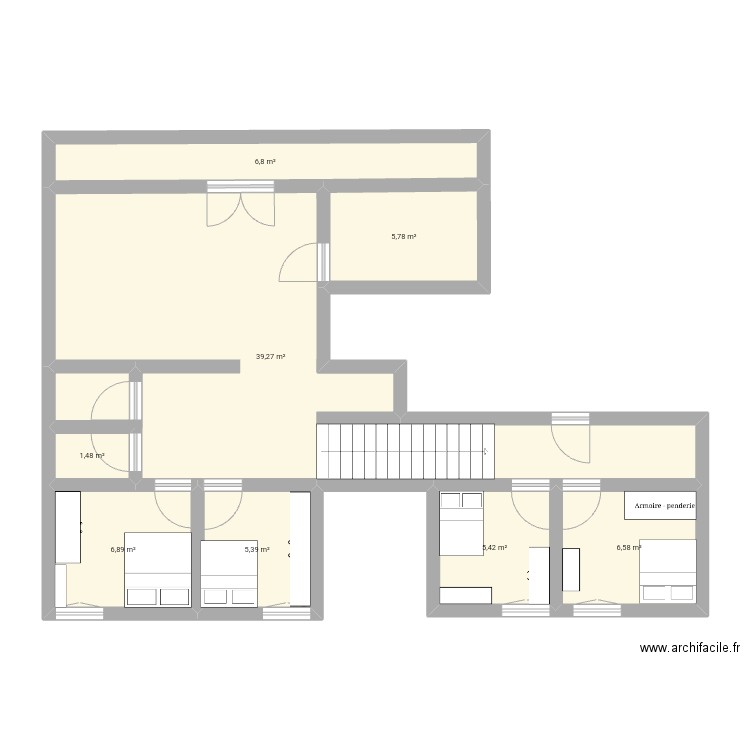 la maison de ben. Plan de 8 pièces et 78 m2