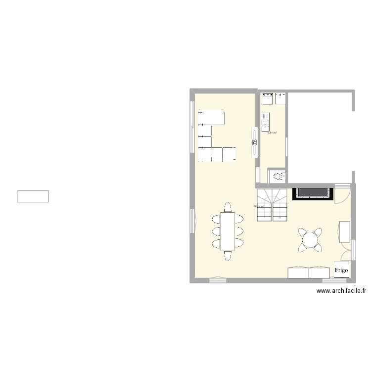 rez de chause . Plan de 2 pièces et 73 m2