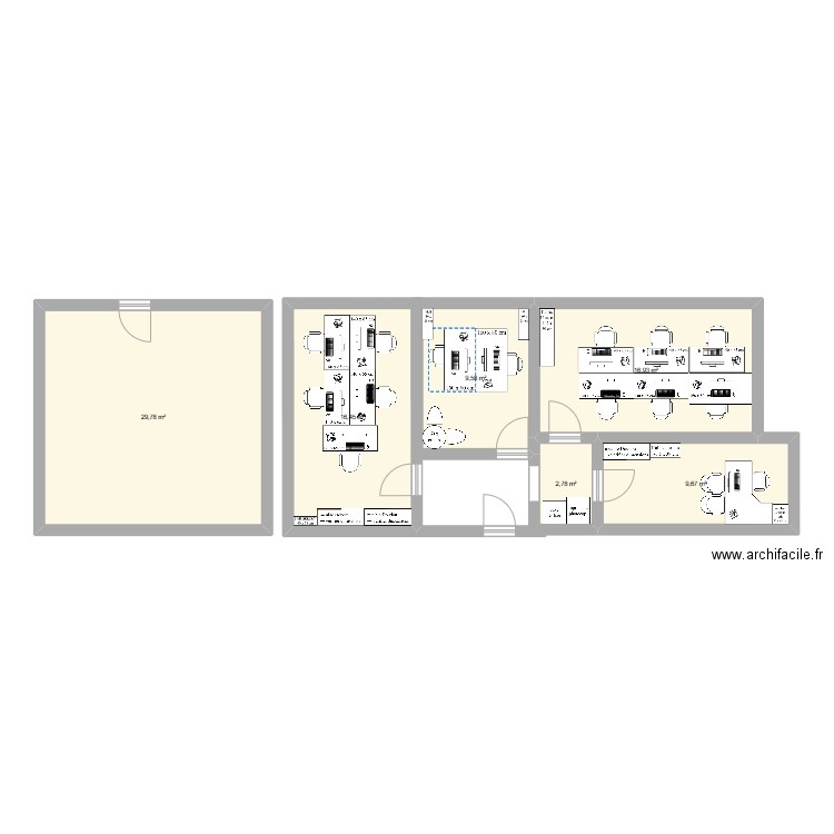 Bureaux Sillon. Plan de 6 pièces et 85 m2