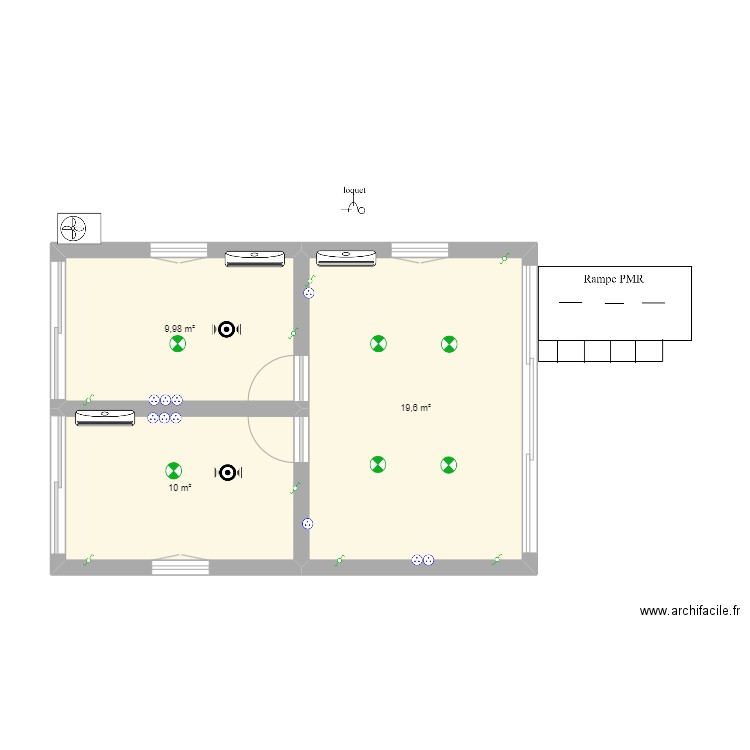 jjj. Plan de 3 pièces et 40 m2