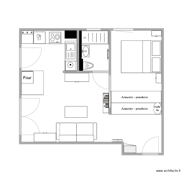 Voiron. Plan de 1 pièce et 9 m2