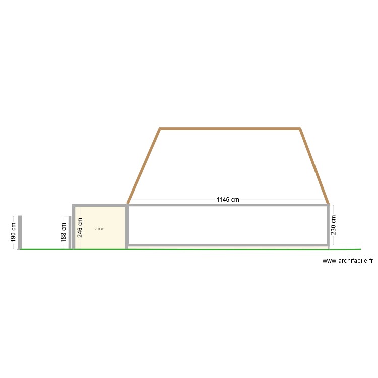 plan coupe. Plan de 2 pièces et 10 m2