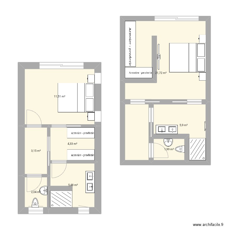 Extension chambre. Plan de 8 pièces et 56 m2