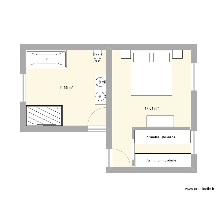 buttg+1. Plan de 2 pièces et 29 m2