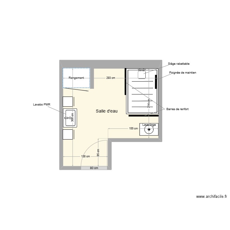 RUQUET SDB Adaptation. Plan de 1 pièce et 7 m2