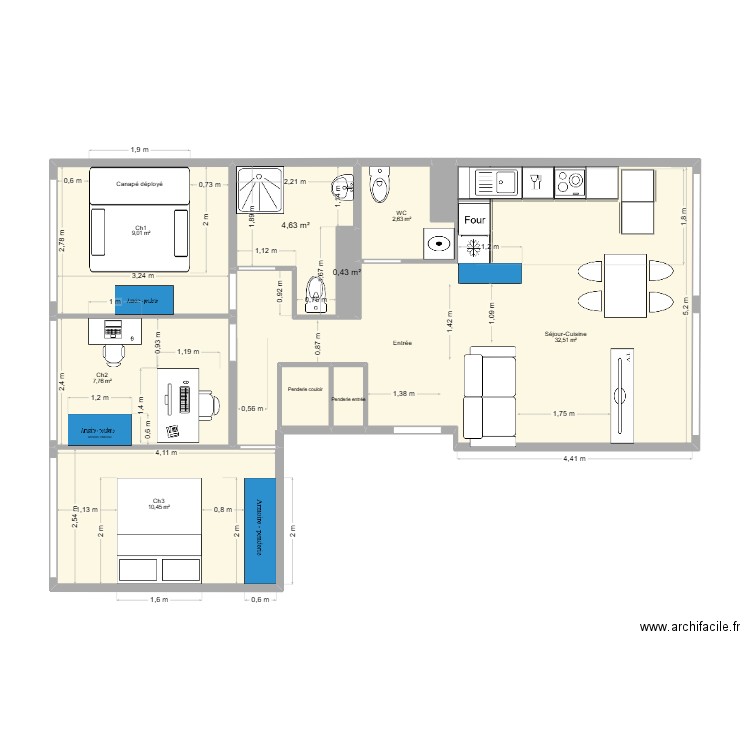 Will à MLF aménagement - V2. Plan de 10 pièces et 70 m2