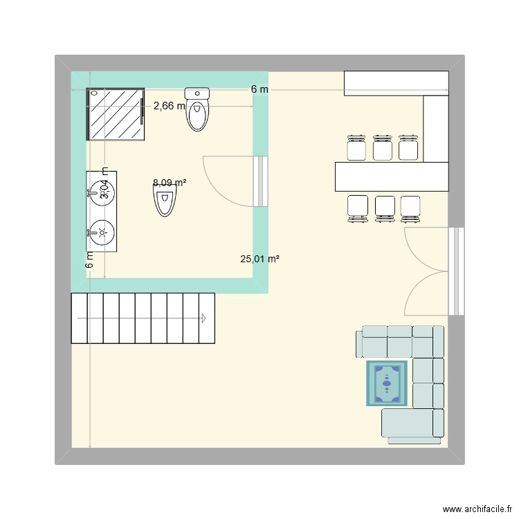 caraibienne chill. Plan de 2 pièces et 44 m2