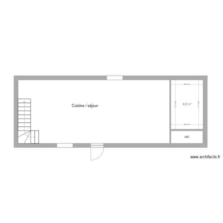 Elçi RDC. Plan de 2 pièces et 8 m2