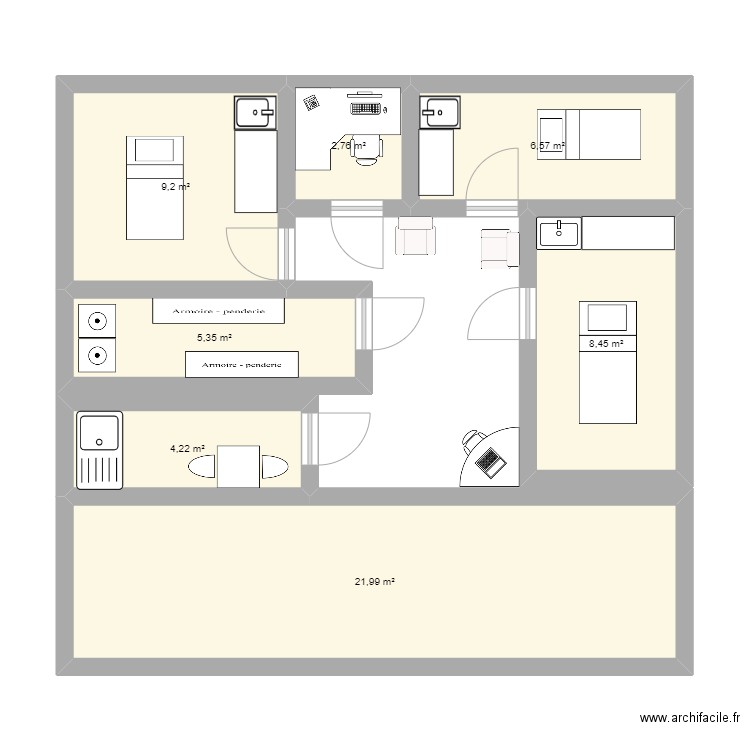 yves rocher. Plan de 7 pièces et 59 m2