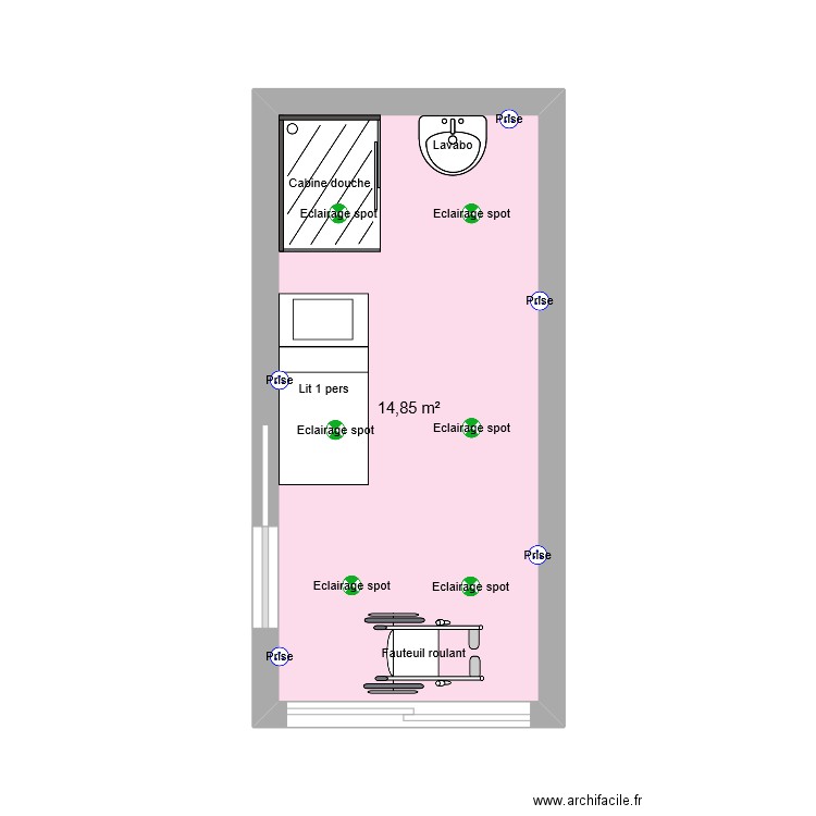 Extension Eva (Orlienas). Plan de 1 pièce et 15 m2