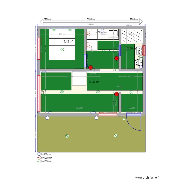 Д 2 тп. Plan de 4 pièces et 36 m2