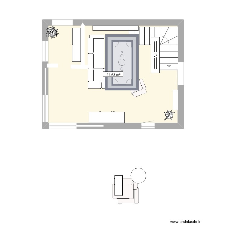 Salon. Plan de 1 pièce et 25 m2