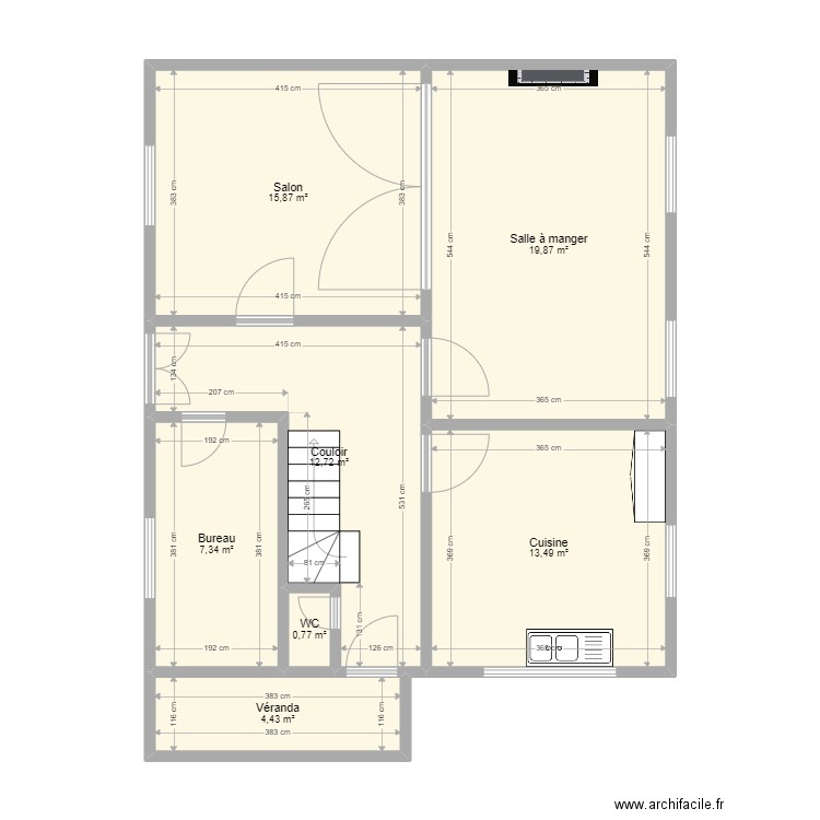 Clichy RDC. Plan de 6 pièces et 69 m2