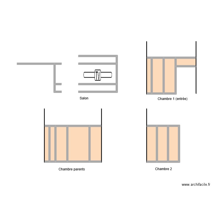 mur tv. Plan de 15 pièces et 14 m2