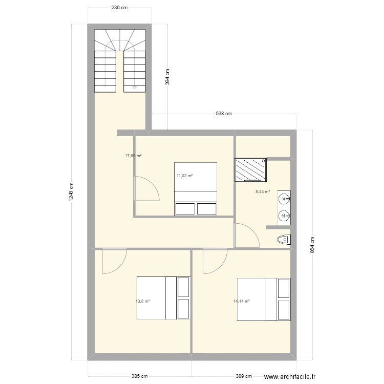 Deuxième étage. Plan de 5 pièces et 65 m2