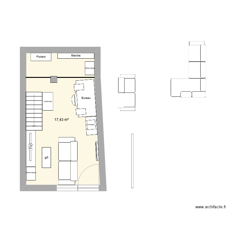 salon 4. Plan de 1 pièce et 17 m2