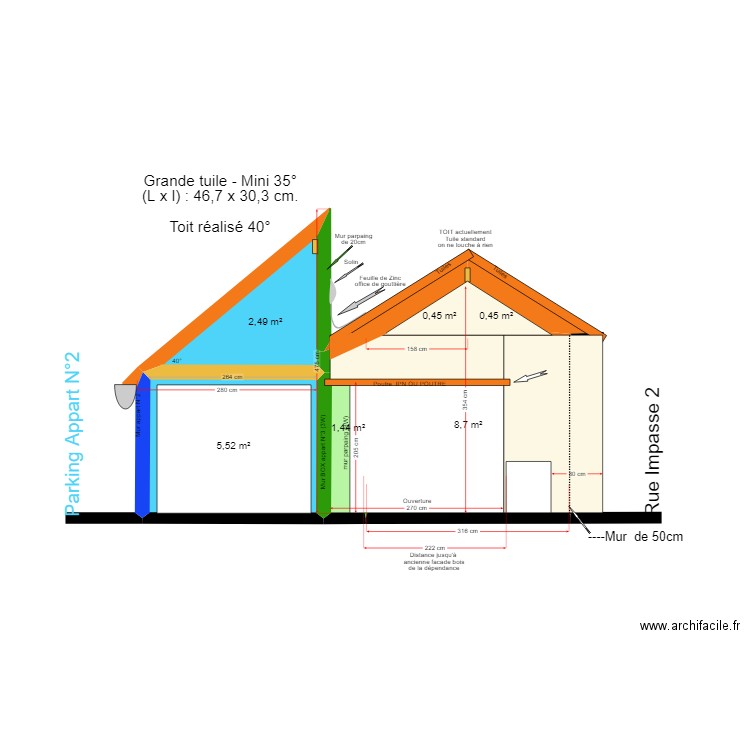 Toit cuisine. Plan de 6 pièces et 19 m2