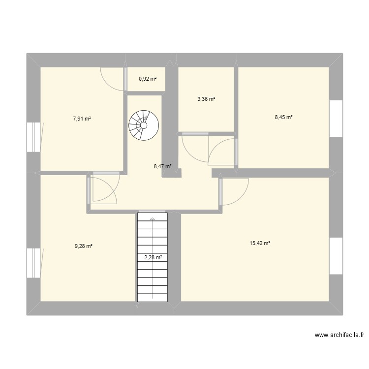 1er etage. Plan de 8 pièces et 56 m2