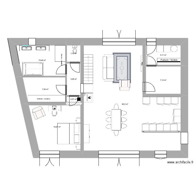 Rdc v2. Plan de 9 pièces et 112 m2